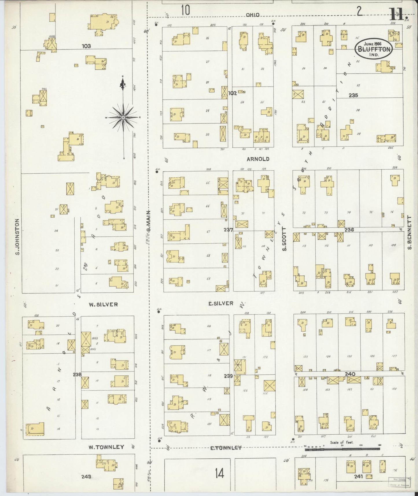 Sanborn Fire Insurance Map from Bluffton, Wells County, Indiana (1906), Sheet #0011 - Complete Map Set gallery image, historic Sanborn map, vintage wall art, Indiana Indiana
