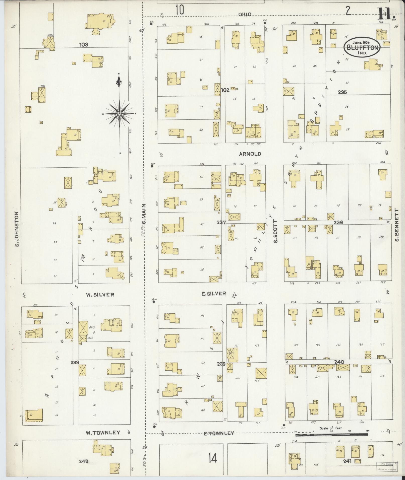 Sanborn Fire Insurance Map from Bluffton, Wells County, Indiana (1906), Sheet #0011 - Complete Map Set gallery image, historic Sanborn map, vintage wall art, Indiana Indiana
