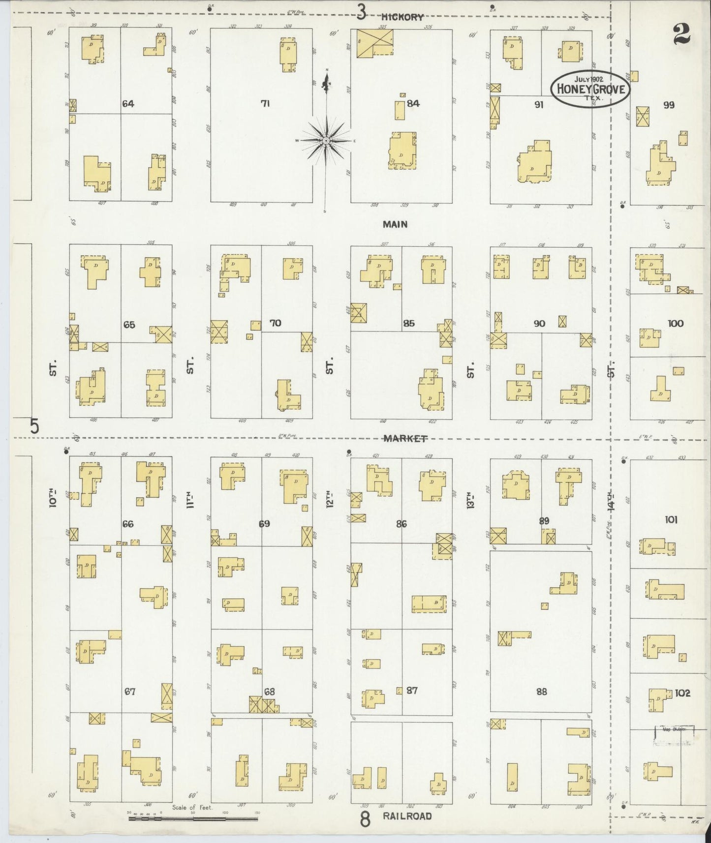 Sanborn Fire Insurance Map from Honey Grove, Fannin County, Texas (1902), Sheet #0002 - Complete Map Set gallery image, historic Sanborn map, vintage wall art, Texas Texas