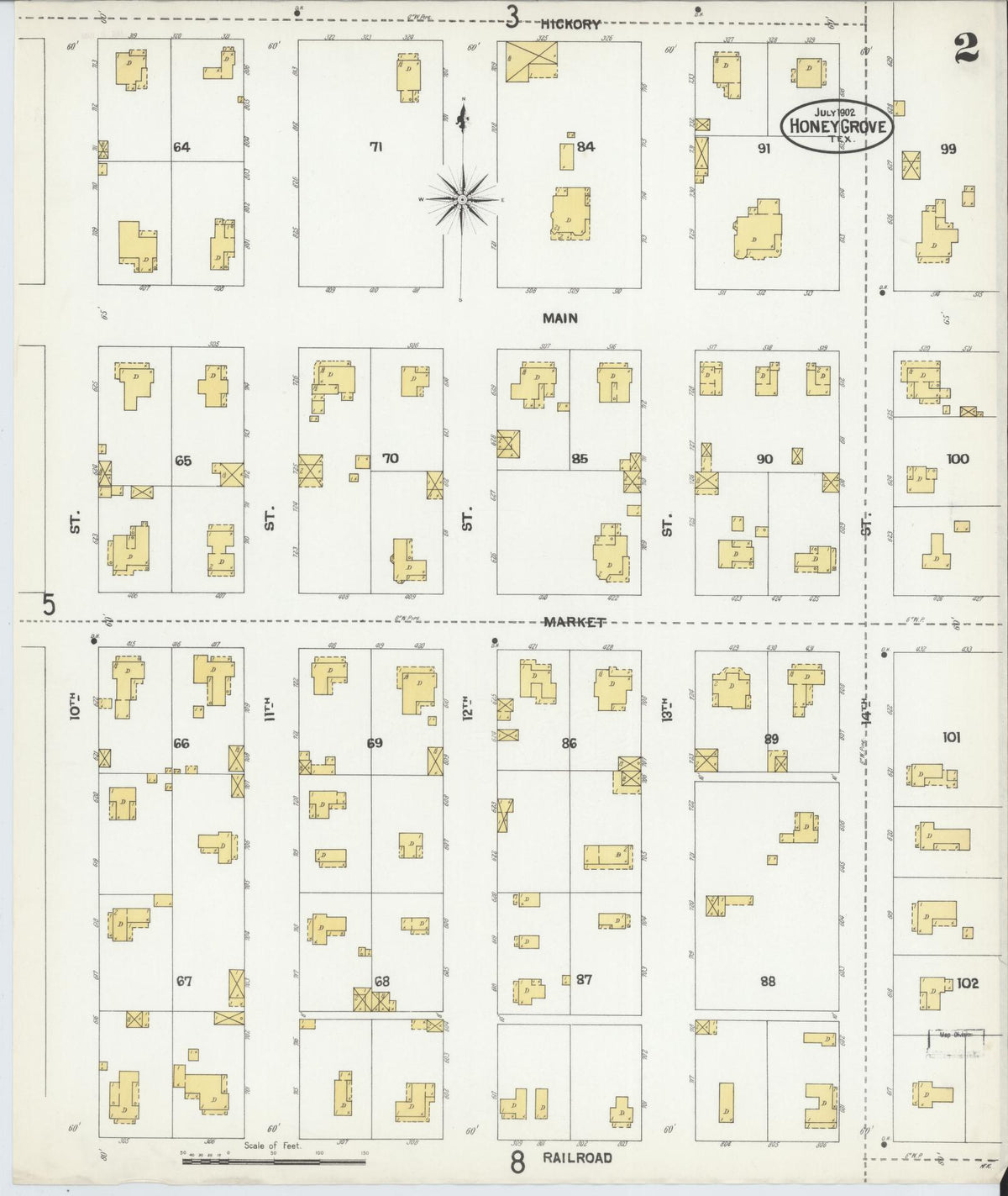 Sanborn Fire Insurance Map from Honey Grove, Fannin County, Texas (1902), Sheet #0002 - Complete Map Set gallery image, historic Sanborn map, vintage wall art, Texas Texas