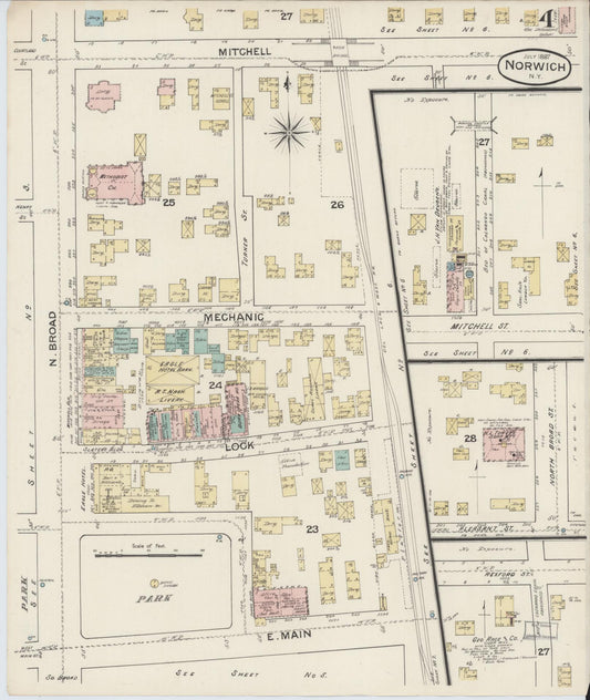 Sanborn Fire Insurance Map from Norwich, Chenango County, New York (1887), Sheet #0004 - Historic Sanborn Fire Insurance Map Print, vintage old map wall art, antique decor, genealogy gift, New York New York map