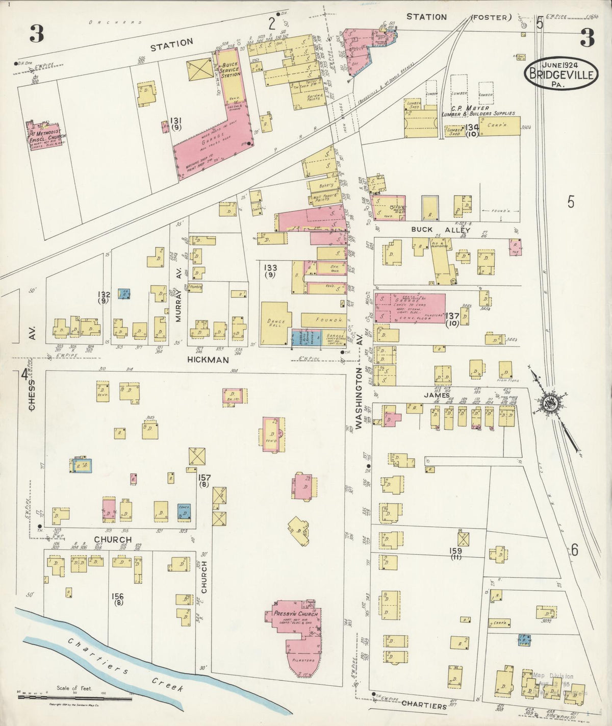 Sanborn Fire Insurance Map from Bridgeville, Allegheny County, Pennsylvania (1924), Sheet #0003 - Complete Map Set gallery image, historic Sanborn map, vintage wall art, Pennsylvania Pennsylvania