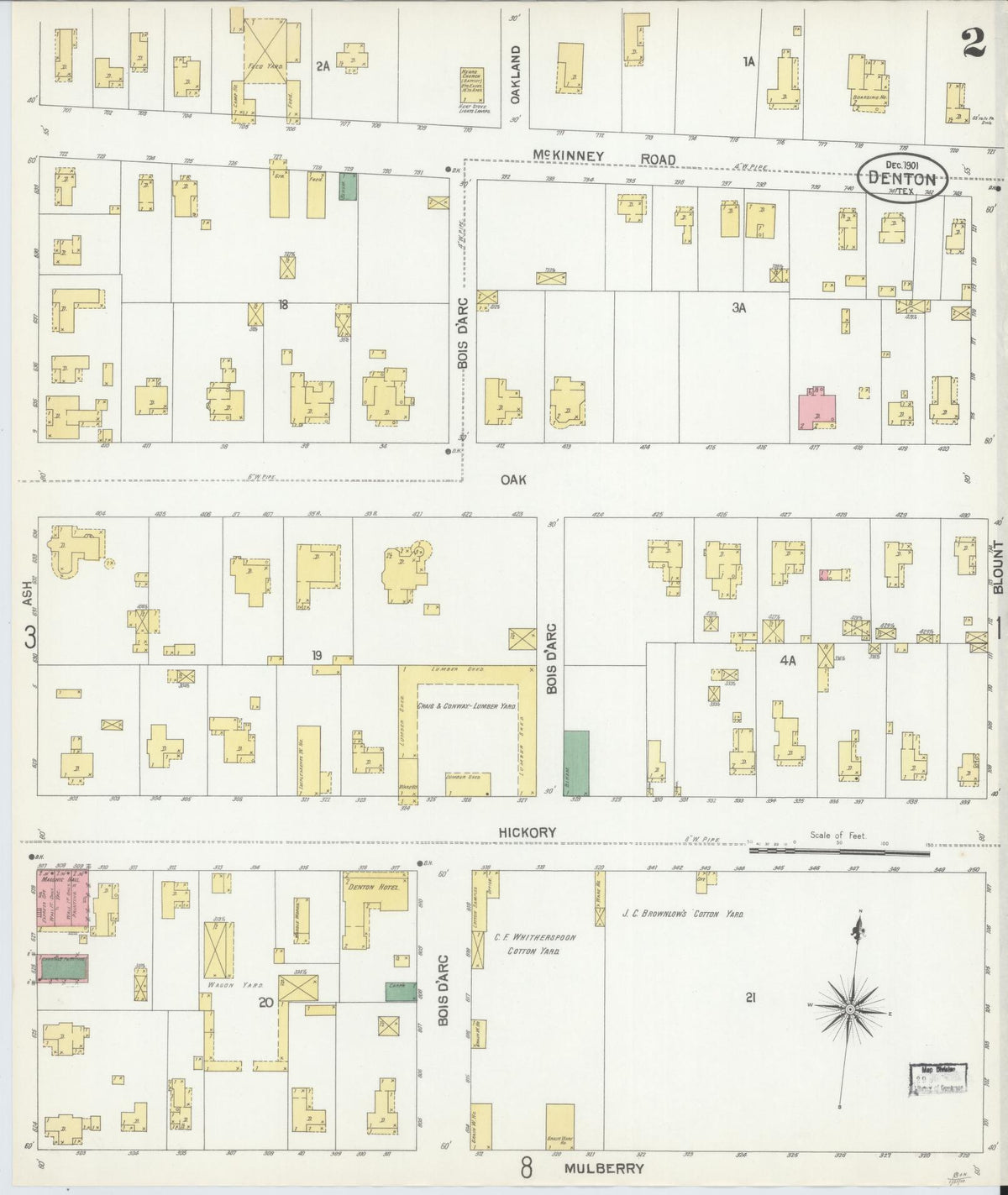 Sanborn Fire Insurance Map from Denton, Denton County, Texas (1901), Sheet #0002 - Complete Map Set gallery image, historic Sanborn map, vintage wall art, Texas Texas