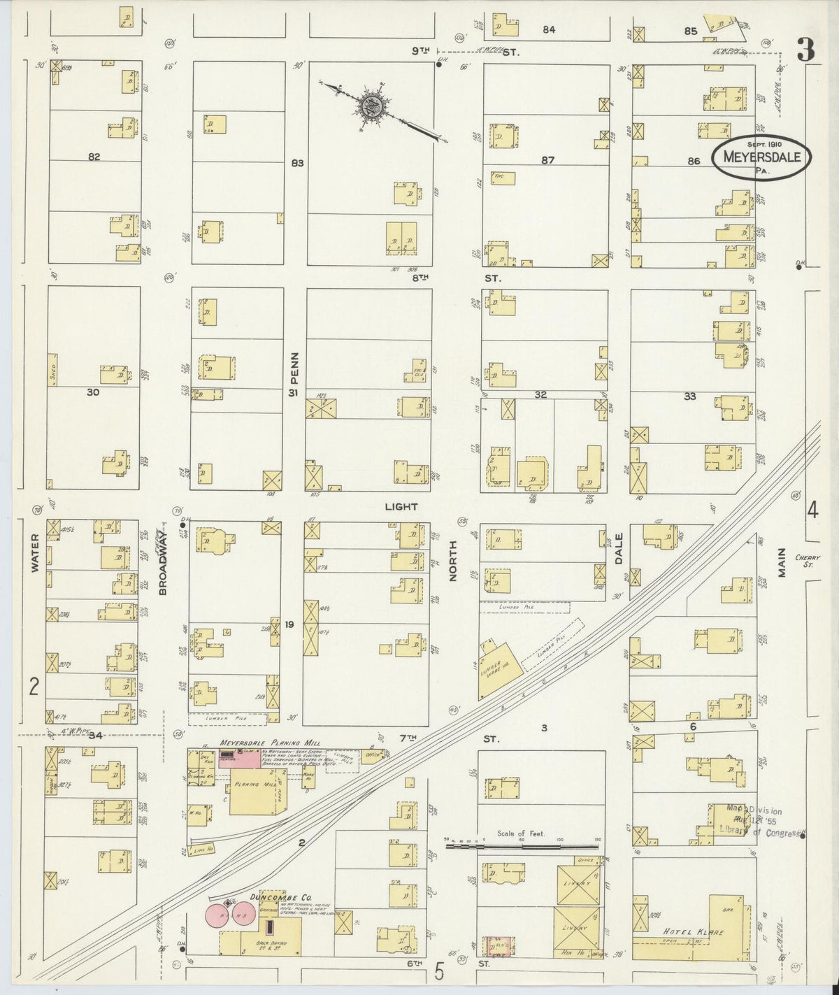 Sanborn Fire Insurance Map from Meyersdale, Somerset County, Pennsylvania (1910), Sheet #0003 - Historic Sanborn Fire Insurance Map Print, vintage old map wall art, antique decor, genealogy gift, Pennsylvania Pennsylvania map