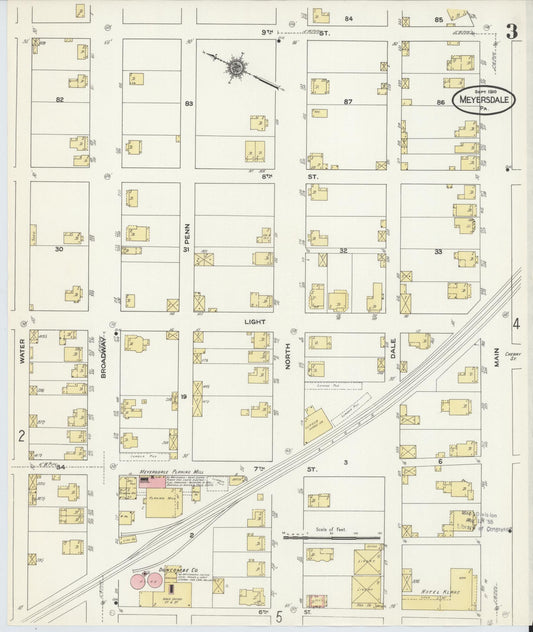 Sanborn Fire Insurance Map from Meyersdale, Somerset County, Pennsylvania (1910), Sheet #0003 - Historic Sanborn Fire Insurance Map Print, vintage old map wall art, antique decor, genealogy gift, Pennsylvania Pennsylvania map
