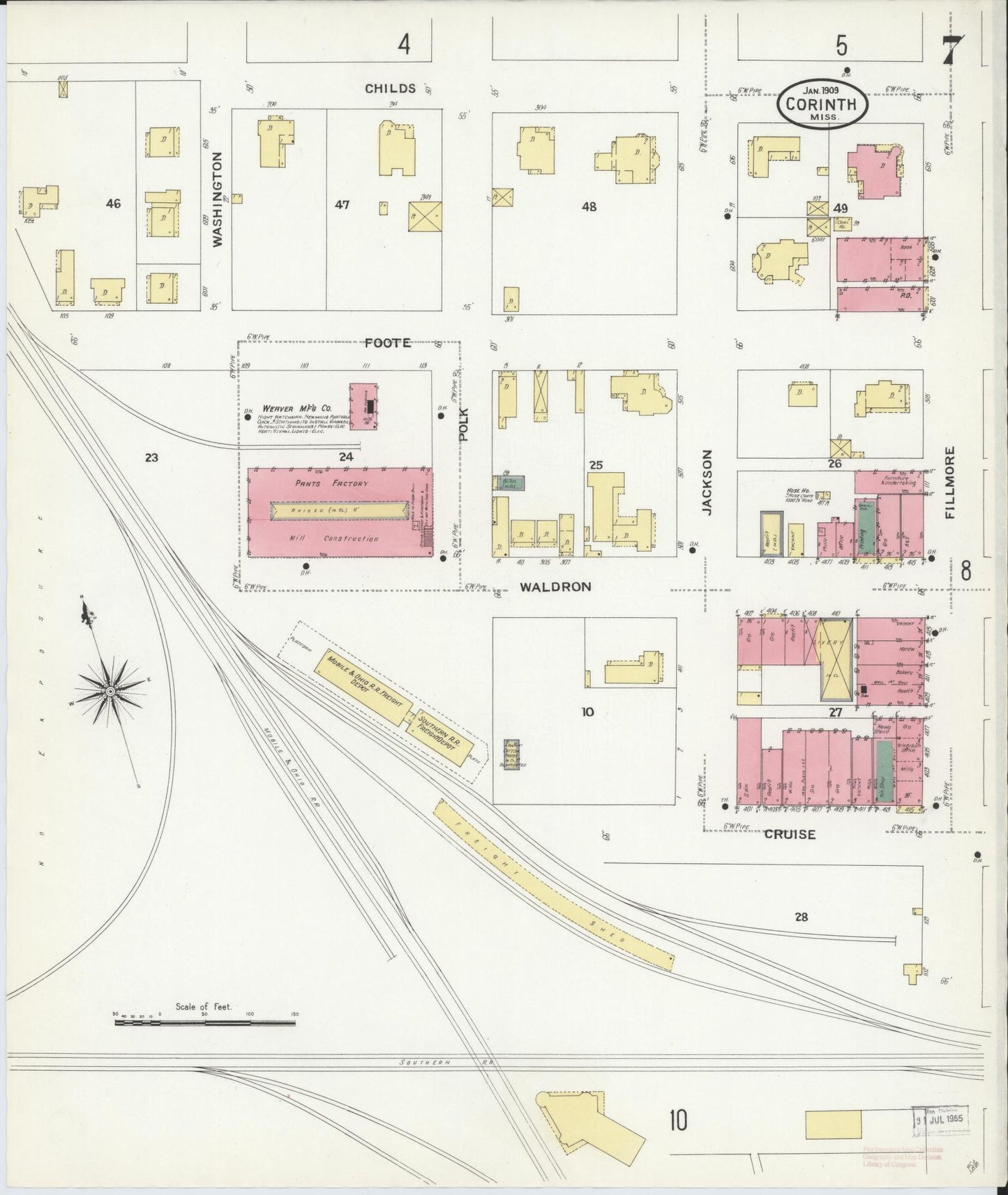 Sanborn Fire Insurance Map from Corinth, Alcorn County, Mississippi (1909), Sheet #0007 - Complete Map Set gallery image, historic Sanborn map, vintage wall art, Mississippi Mississippi