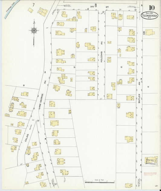 Sanborn Fire Insurance Map from Ticonderoga, Essex County, New York (1912), Sheet #0010 - Historic Sanborn Fire Insurance Map Print, vintage old map wall art, antique decor, genealogy gift, New York New York map
