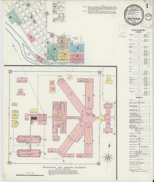 Sanborn Fire Insurance Map from Huntingdon, Huntingdon County, Pennsylvania (1896), Sheet #0001 - Historic Sanborn Fire Insurance Map Print, vintage old map wall art, antique decor, genealogy gift, Pennsylvania Pennsylvania map