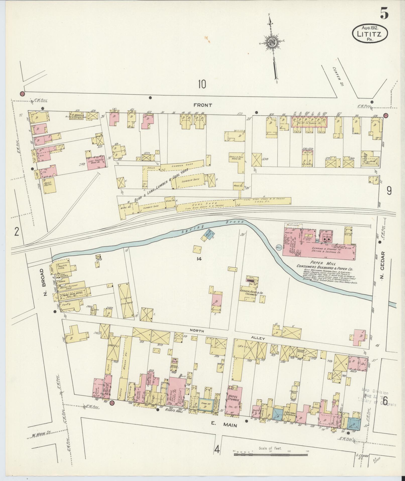 Sanborn Fire Insurance Map from Lititz, Lancaster County, Pennsylvania (1912), Sheet #0005 - Complete Map Set gallery image, historic Sanborn map, vintage wall art, Pennsylvania Pennsylvania