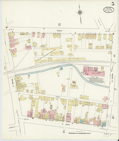 Sanborn Fire Insurance Map from Lititz, Lancaster County, Pennsylvania (1912), Sheet #0005 - Complete Map Set gallery image, historic Sanborn map, vintage wall art, Pennsylvania Pennsylvania