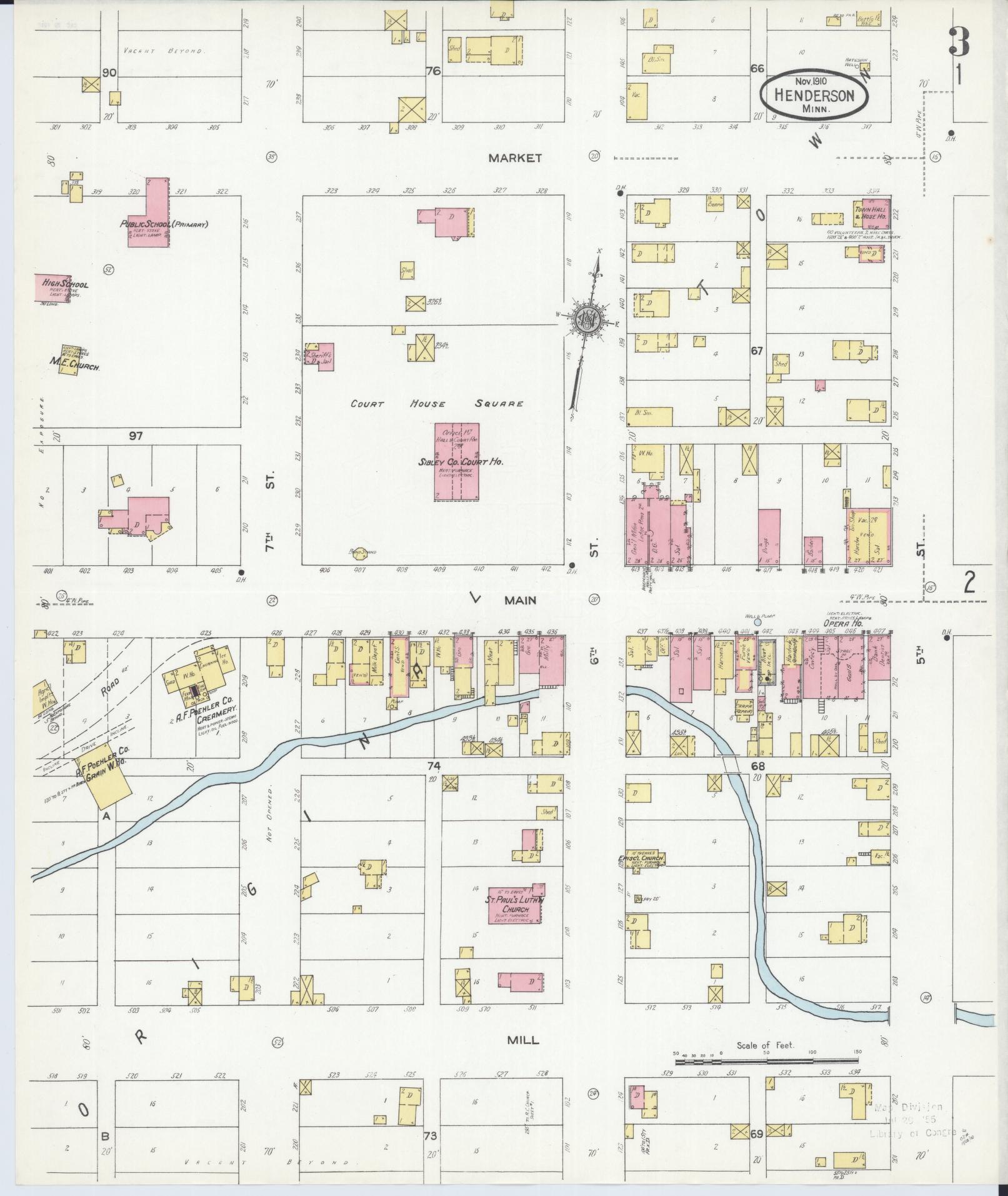 Sanborn Fire Insurance Map from Henderson, Sibley County, Minnesota (1910), Sheet #0003 - Historic Sanborn Fire Insurance Map Print, vintage old map wall art, antique decor, genealogy gift, Minnesota Minnesota map