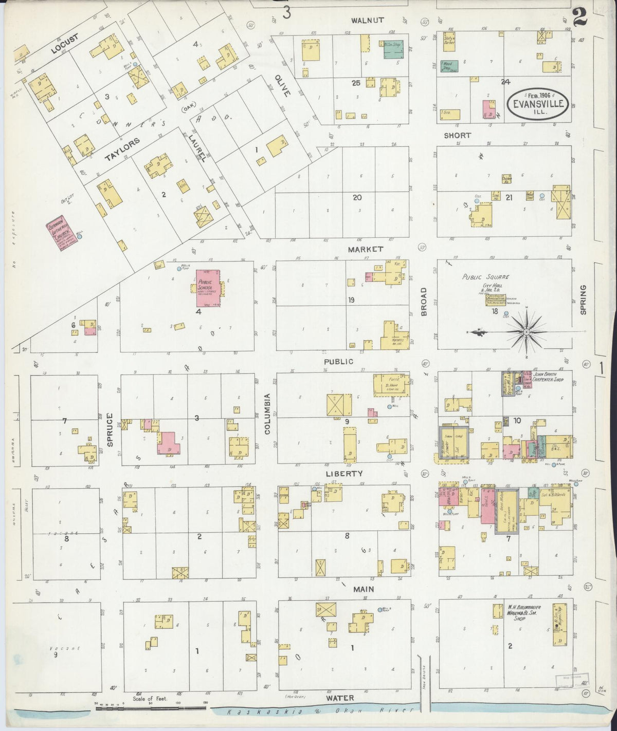 Sanborn Fire Insurance Map from Evansville, Randolph County, Illinois (1906), Sheet #0002 - Historic Sanborn Fire Insurance Map Print, vintage old map wall art, antique decor, genealogy gift, Illinois Illinois map