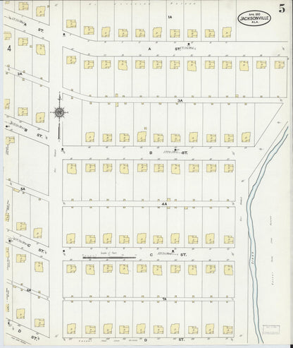 Sanborn Fire Insurance Map from Jacksonville, Calhoun County, Alabama (1910), Sheet #0005 - Complete Map Set gallery image, historic Sanborn map, vintage wall art, Alabama Alabama