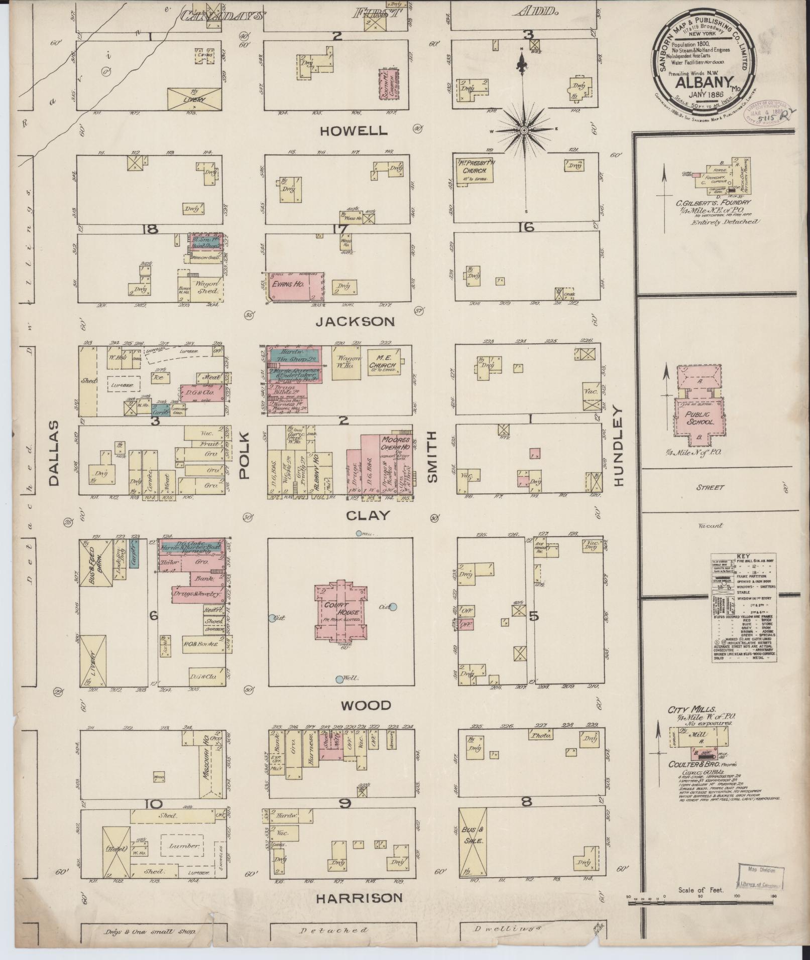 Sanborn Fire Insurance Map from Albany, Gentry County, Missouri (1886), Sheet #0001 - Historic Sanborn Fire Insurance Map Print, vintage old map wall art, antique decor, genealogy gift, Missouri Missouri map