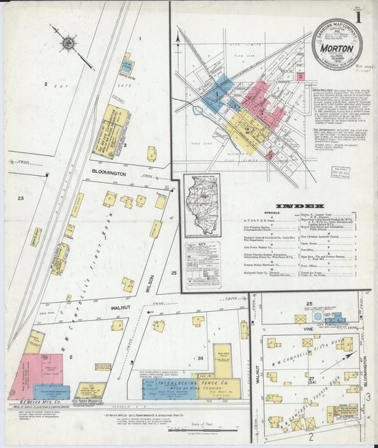 Sanborn Fire Insurance Map from Morton, Tazewell County, Illinois (1918), Sheet #0001 - Historic Sanborn Fire Insurance Map Print, vintage old map wall art, antique decor, genealogy gift, Illinois Illinois map