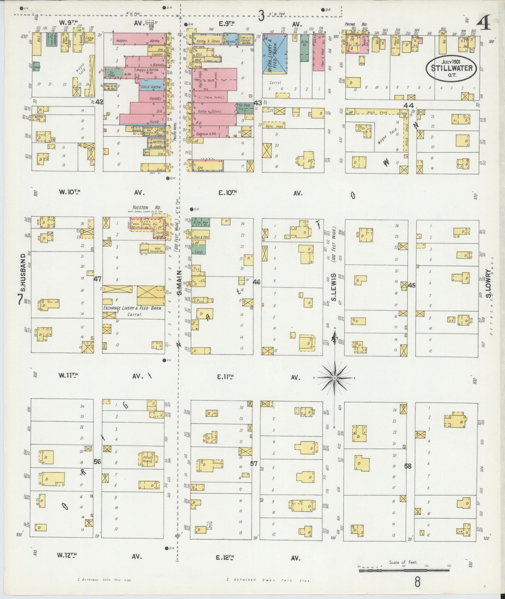 Sanborn Fire Insurance Map from Stillwater, Payne County, Oklahoma (1901), Sheet #0004 - Complete Map Set gallery image, historic Sanborn map, vintage wall art, Oklahoma Oklahoma