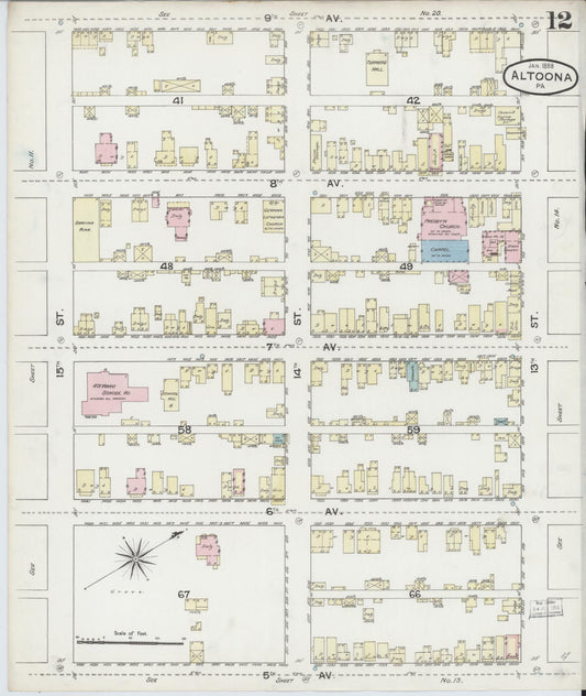 Sanborn Fire Insurance Map from Altoona, Blair County, Pennsylvania (1888), Sheet #0012 - Historic Sanborn Fire Insurance Map Print, vintage old map wall art, antique decor, genealogy gift, Pennsylvania Pennsylvania map