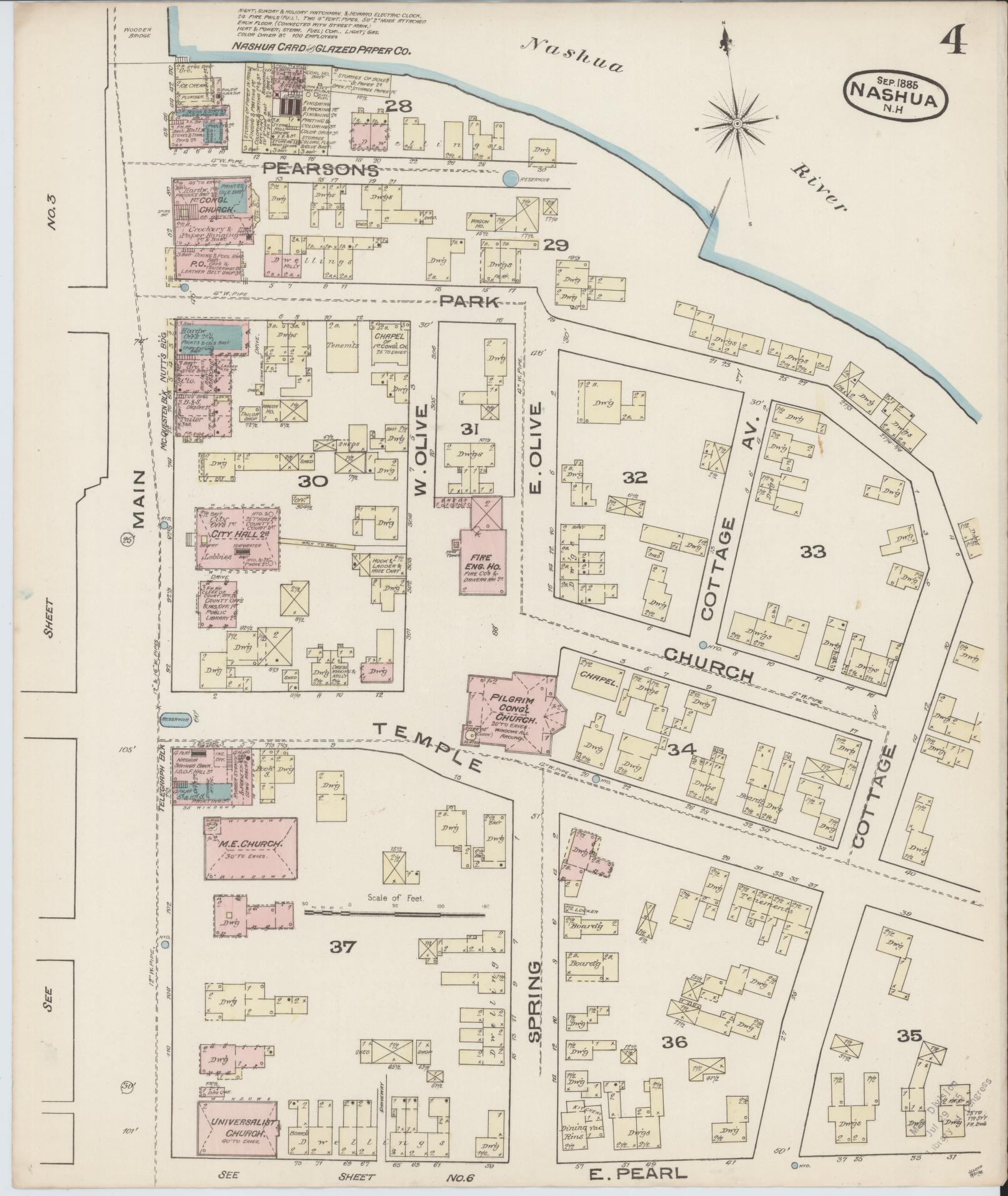 Sanborn Fire Insurance Map from Nashua, Hillsborough County, New Hampshire (1885), Sheet #0004 - Complete Map Set gallery image, historic Sanborn map, vintage wall art, New Hampshire New Hampshire