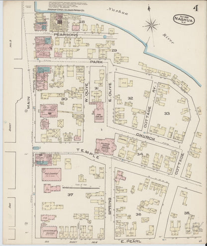 Sanborn Fire Insurance Map from Nashua, Hillsborough County, New Hampshire (1885), Sheet #0004 - Complete Map Set gallery image, historic Sanborn map, vintage wall art, New Hampshire New Hampshire