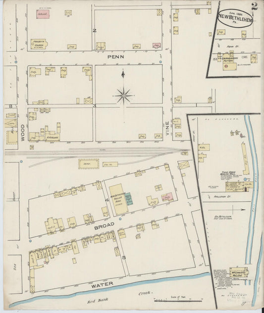 Sanborn Fire Insurance Map from New Bethlehem, Clarion County, Pennsylvania (1886), Sheet #0002 - Historic Sanborn Fire Insurance Map Print, vintage old map wall art, antique decor, genealogy gift, Pennsylvania Pennsylvania map