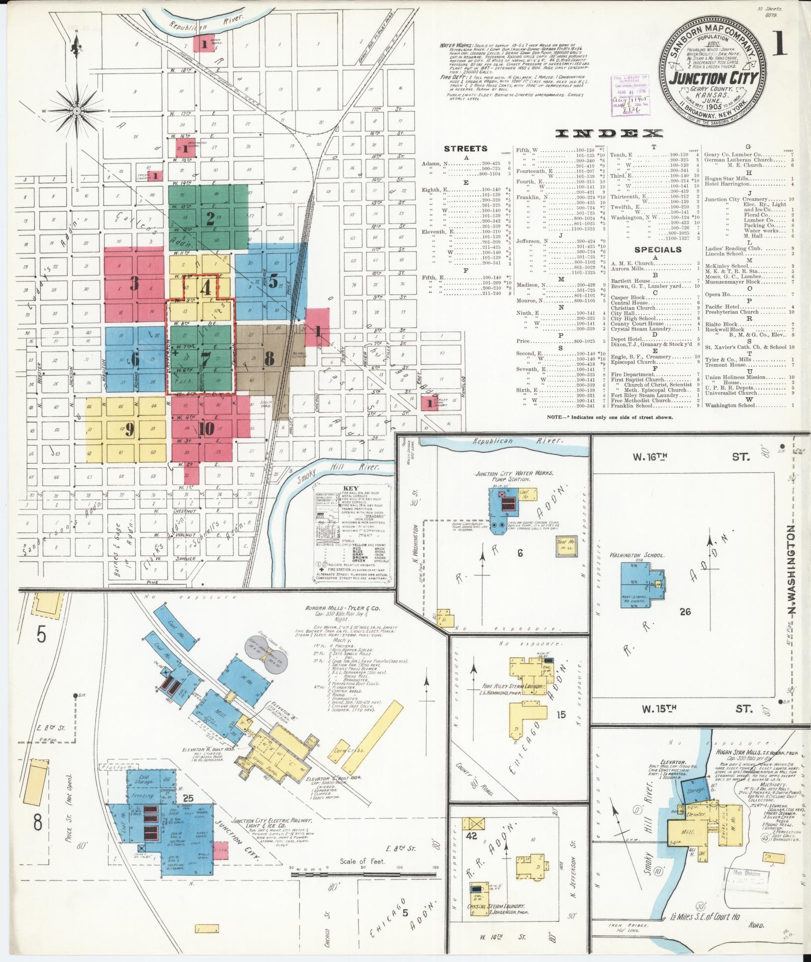 Sanborn Fire Insurance Map from Junction City, Geary County, Kansas. (1905) – Historic Sanborn Fire Insurance Map Print