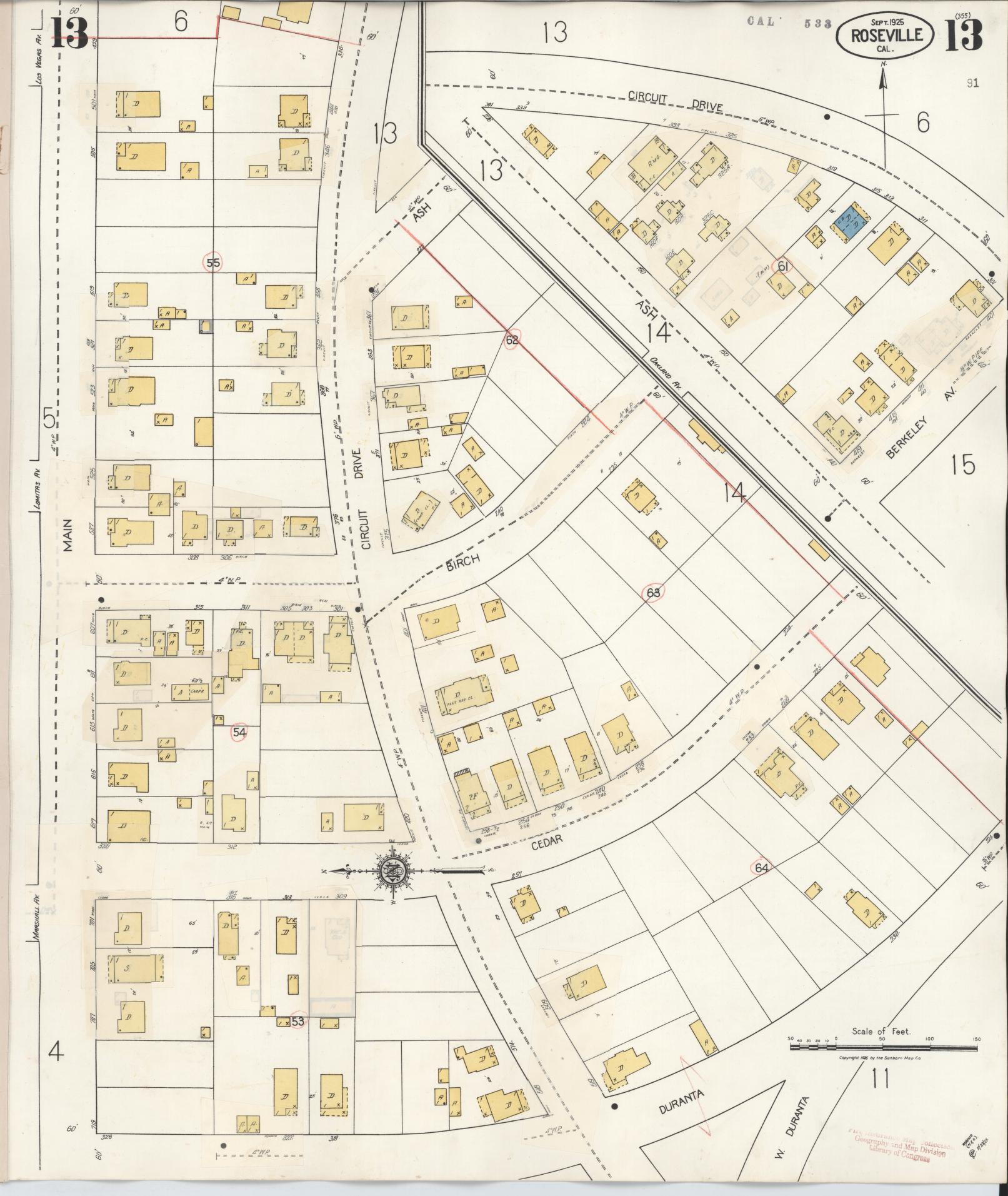 Sanborn Fire Insurance Map from Roseville, Placer County, California (1944), Sheet #0013 - Complete Map Set gallery image, historic Sanborn map, vintage wall art, California California