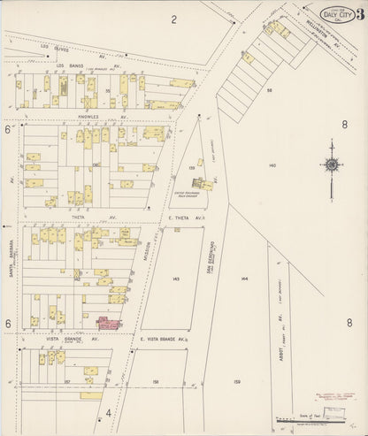 Sanborn Fire Insurance Map from Daly City, San Mateo County, California (1918), Sheet #0003 - Complete Map Set gallery image, historic Sanborn map, vintage wall art, California California