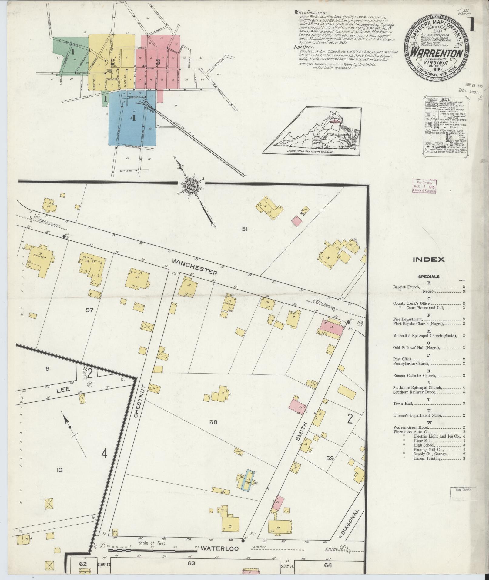 Sanborn Fire Insurance Map from Warrenton, Fauquier County, Virginia. (1915) – Historic Sanborn Fire Insurance Map Print