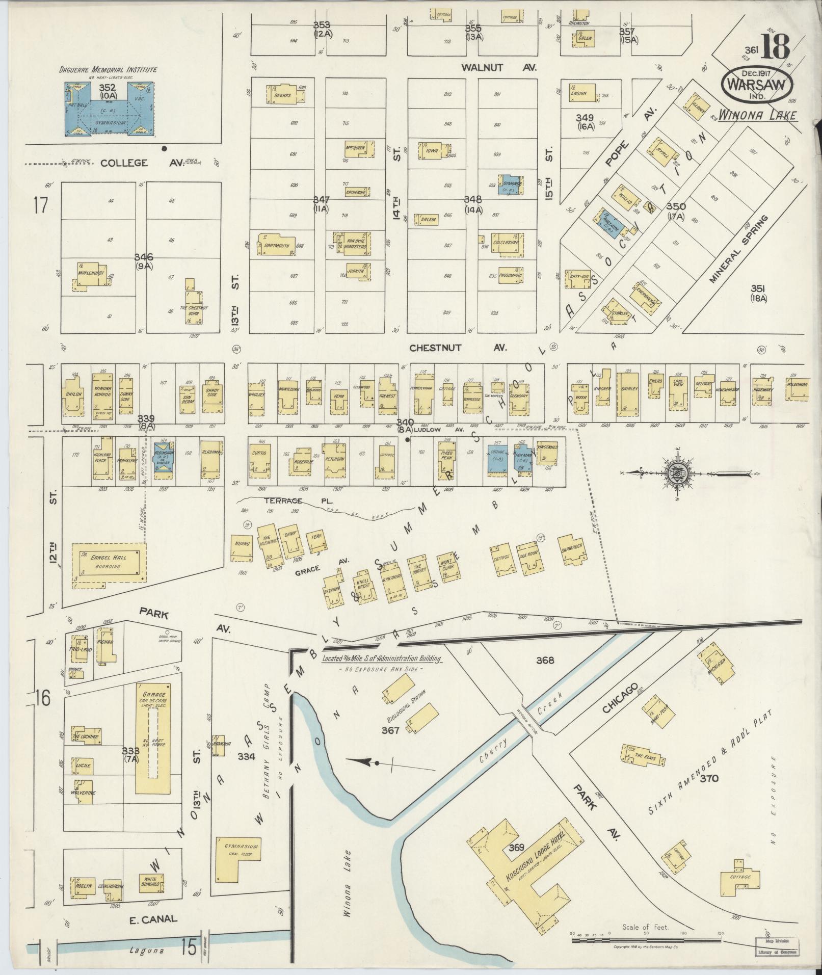 Sanborn Fire Insurance Map from Warsaw, Kosciusko County, Indiana (1917), Sheet #0018 - Complete Map Set gallery image, historic Sanborn map, vintage wall art, Indiana Indiana