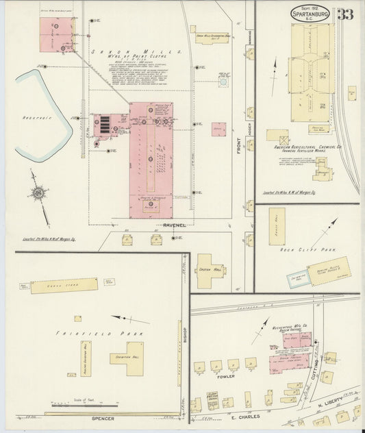 Sanborn Fire Insurance Map from Spartanburg, Spartanburg County, South Carolina (1912), Sheet #0033 - Historic Sanborn Fire Insurance Map Print, vintage old map wall art, antique decor, genealogy gift, South Carolina South Carolina map