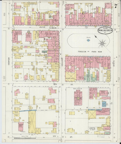 Sanborn Fire Insurance Map from Bowling Green, Warren County, Kentucky (1895), Sheet #0007 - Complete Map Set gallery image, historic Sanborn map, vintage wall art, Kentucky Kentucky