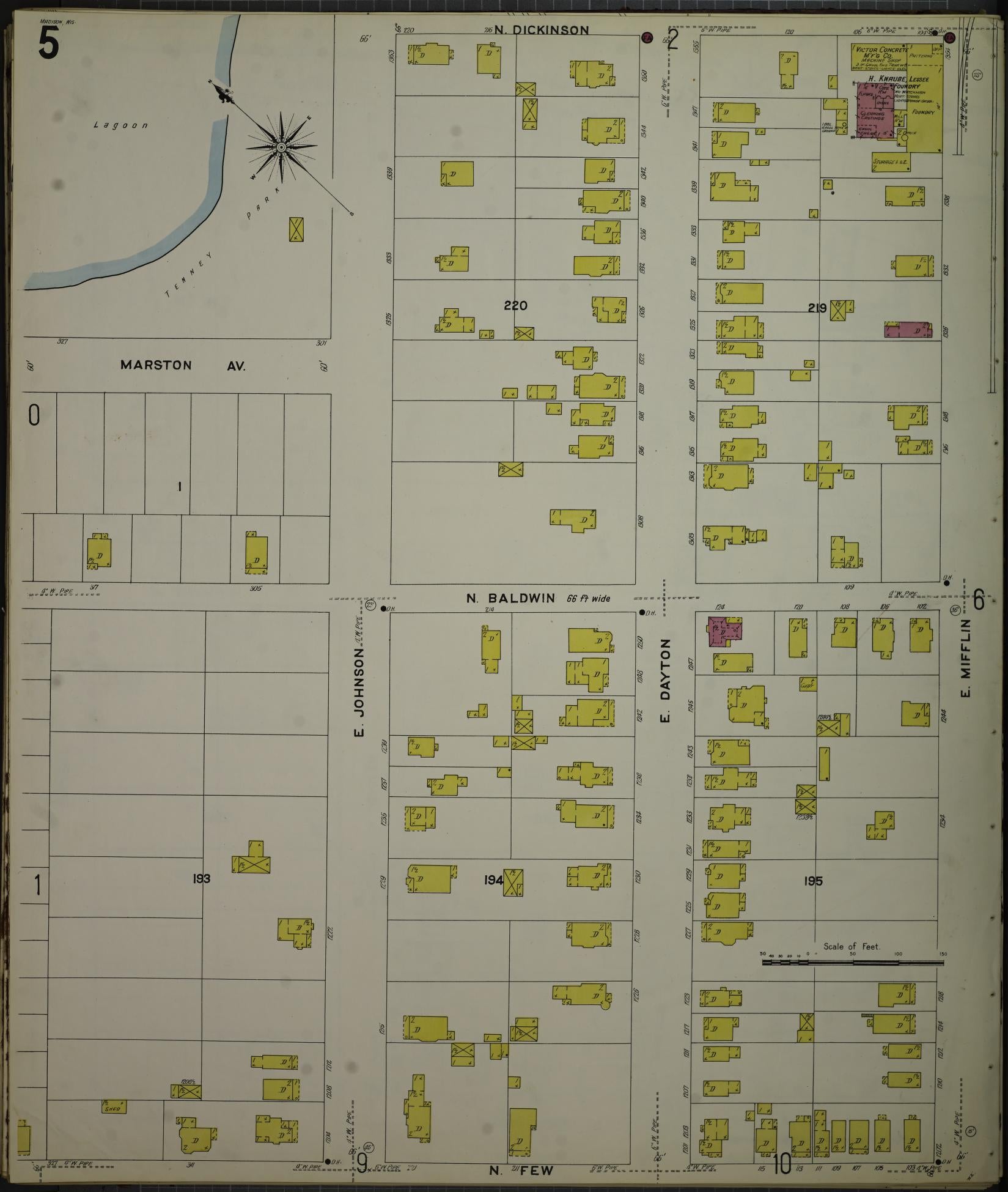 Sanborn Fire Insurance Map from Madison, Dane County, Wisconsin (1908), Sheet #0005 - Historic Sanborn Fire Insurance Map Print, vintage old map wall art, antique decor, genealogy gift, Wisconsin Wisconsin map
