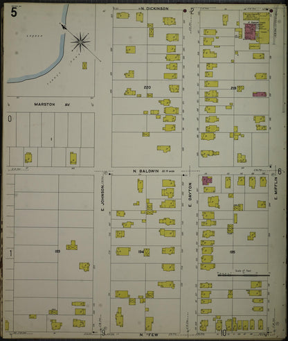 Sanborn Fire Insurance Map from Madison, Dane County, Wisconsin (1908), Sheet #0005 - Historic Sanborn Fire Insurance Map Print, vintage old map wall art, antique decor, genealogy gift, Wisconsin Wisconsin map
