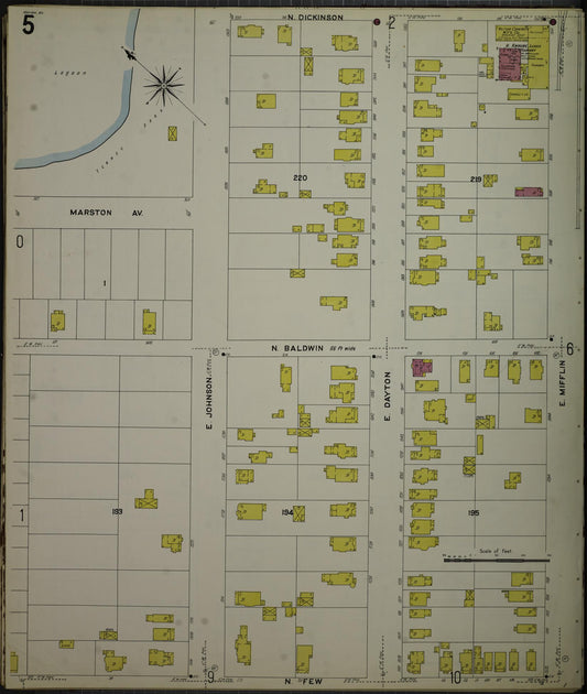 Sanborn Fire Insurance Map from Madison, Dane County, Wisconsin (1908), Sheet #0005 - Historic Sanborn Fire Insurance Map Print, vintage old map wall art, antique decor, genealogy gift, Wisconsin Wisconsin map