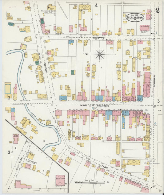 Sanborn Fire Insurance Map from Mercersburg, Franklin County, Pennsylvania (1905), Sheet #0002 - Historic Sanborn Fire Insurance Map Print, vintage old map wall art, antique decor, genealogy gift, Pennsylvania Pennsylvania map