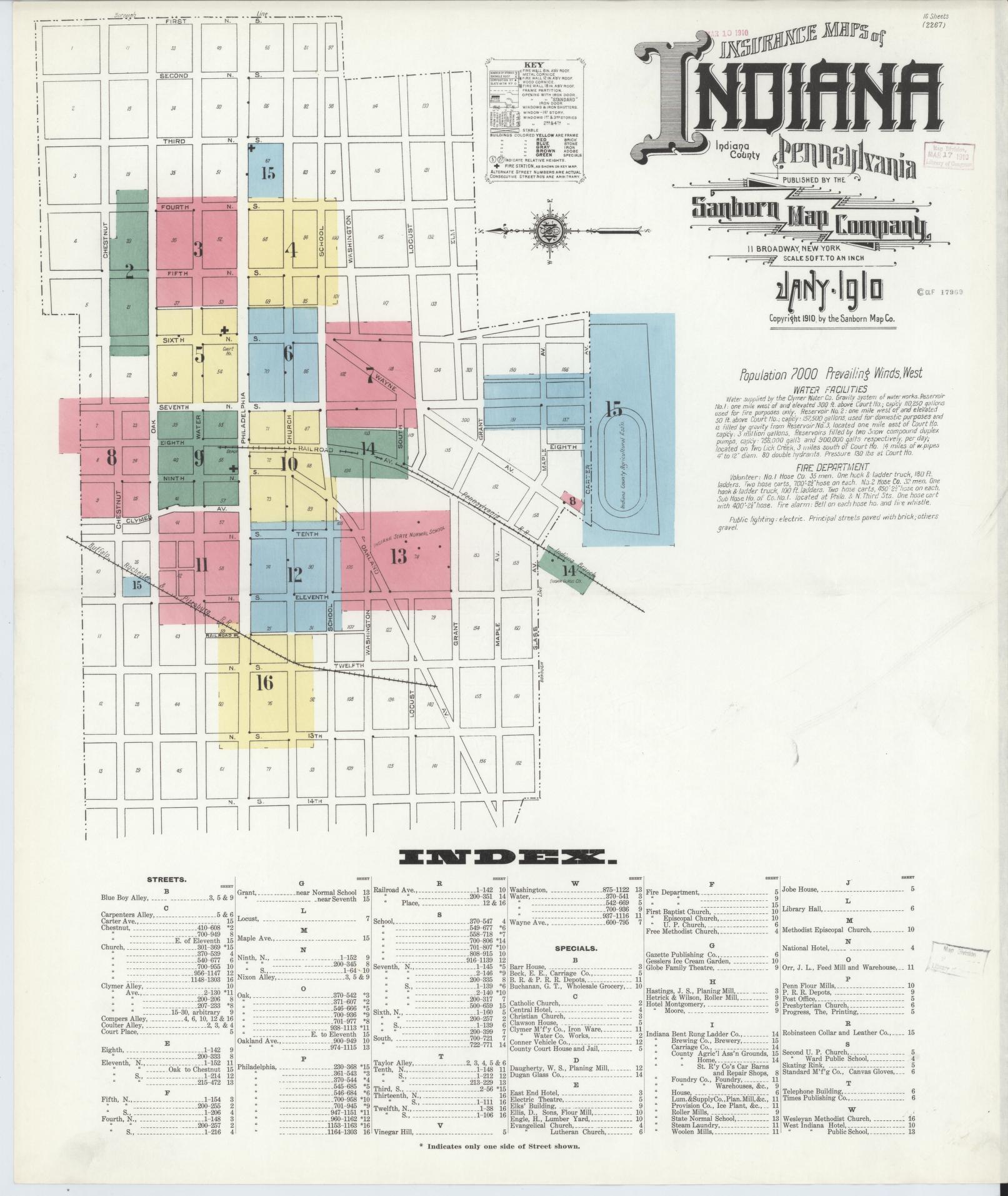 Sanborn Fire Insurance Map from Indiana, Indiana County, Pennsylvania (1910), Sheet #0001 - Historic Sanborn Fire Insurance Map Print, vintage old map wall art, antique decor, genealogy gift, Sanborn Fire Insurance Map from Indiana Indiana map