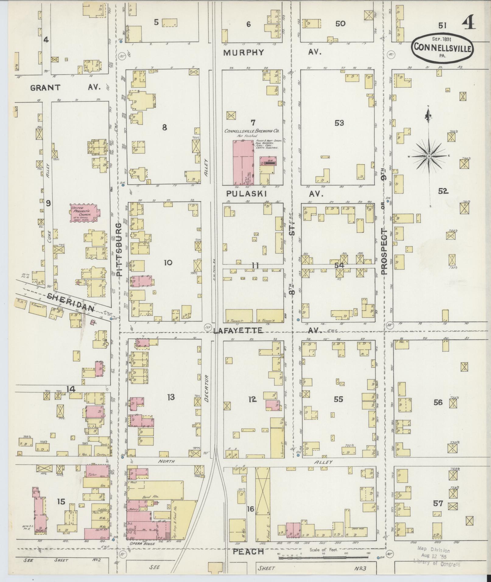 Sanborn Fire Insurance Map from Connellsville, Fayette County, Pennsylvania (1891), Sheet #0004 - Historic Sanborn Fire Insurance Map Print, vintage old map wall art, antique decor, genealogy gift, Pennsylvania Pennsylvania map