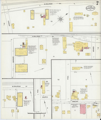 Sanborn Fire Insurance Map from High Point, Guilford County, North Carolina (1902), Sheet #0007 - Historic Sanborn Fire Insurance Map Print, vintage old map wall art, antique decor, genealogy gift, North Carolina North Carolina map