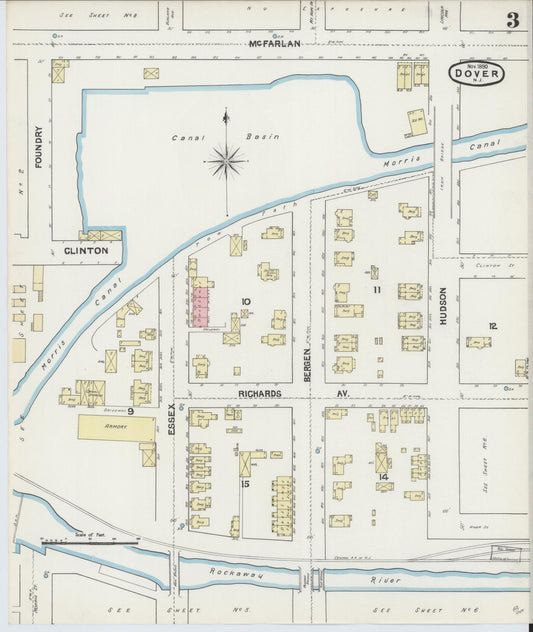 Sanborn Fire Insurance Map from Dover, Morris County, New Jersey (1890), Sheet #0003 - Historic Sanborn Fire Insurance Map Print, vintage old map wall art, antique decor, genealogy gift, New Jersey New Jersey map