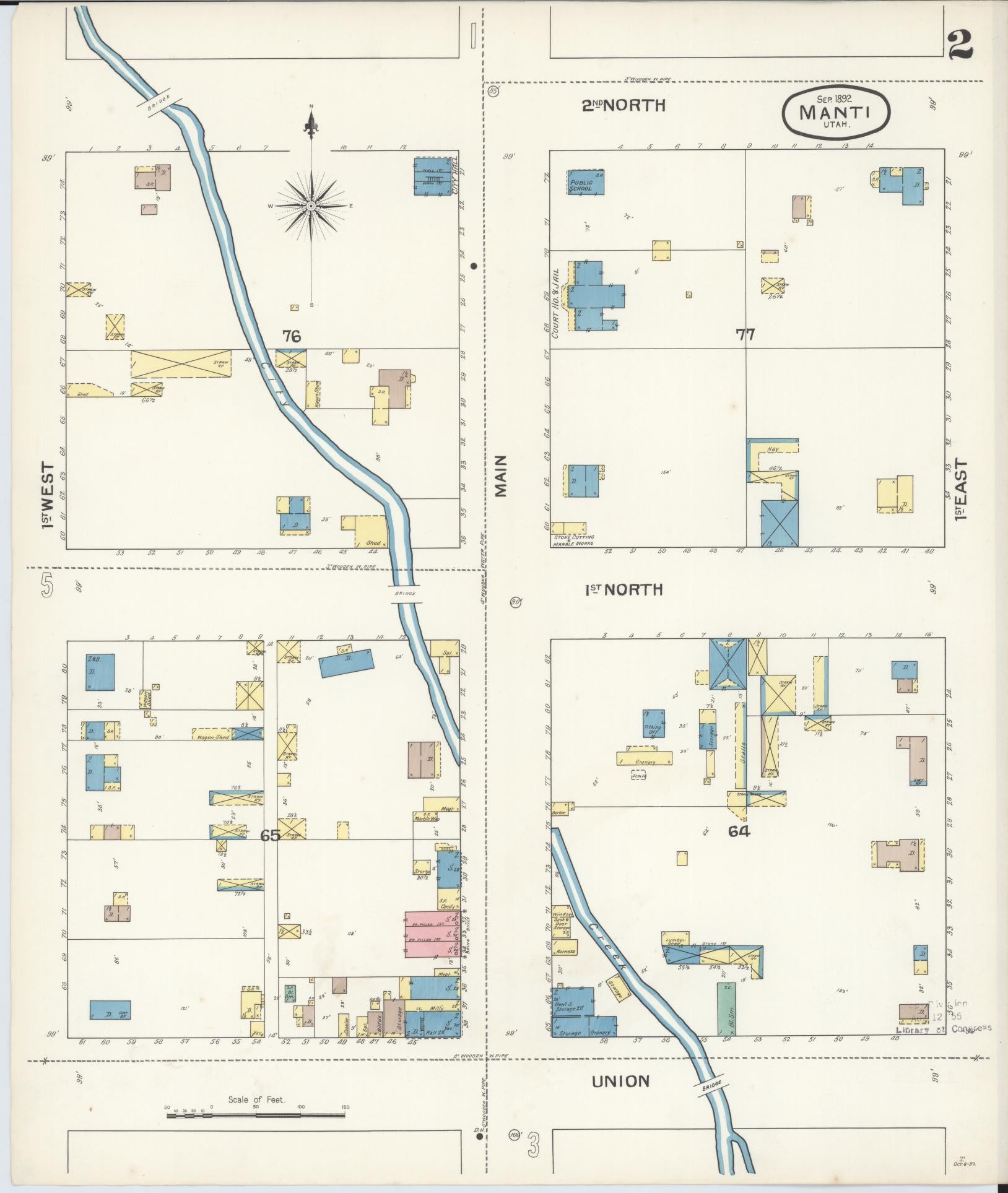 Sanborn Fire Insurance Map from Manti, Sanpete County, Utah (1892), Sheet #0002 - Complete Map Set gallery image, historic Sanborn map, vintage wall art, Utah Utah