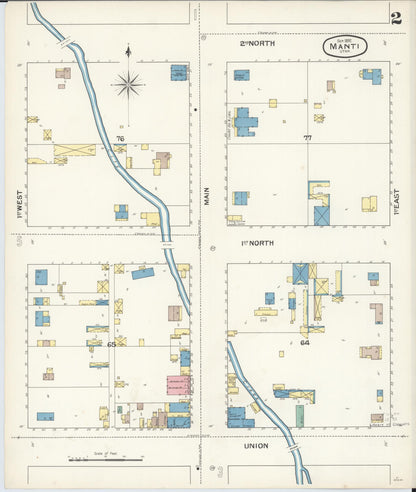 Sanborn Fire Insurance Map from Manti, Sanpete County, Utah (1892), Sheet #0002 - Complete Map Set gallery image, historic Sanborn map, vintage wall art, Utah Utah