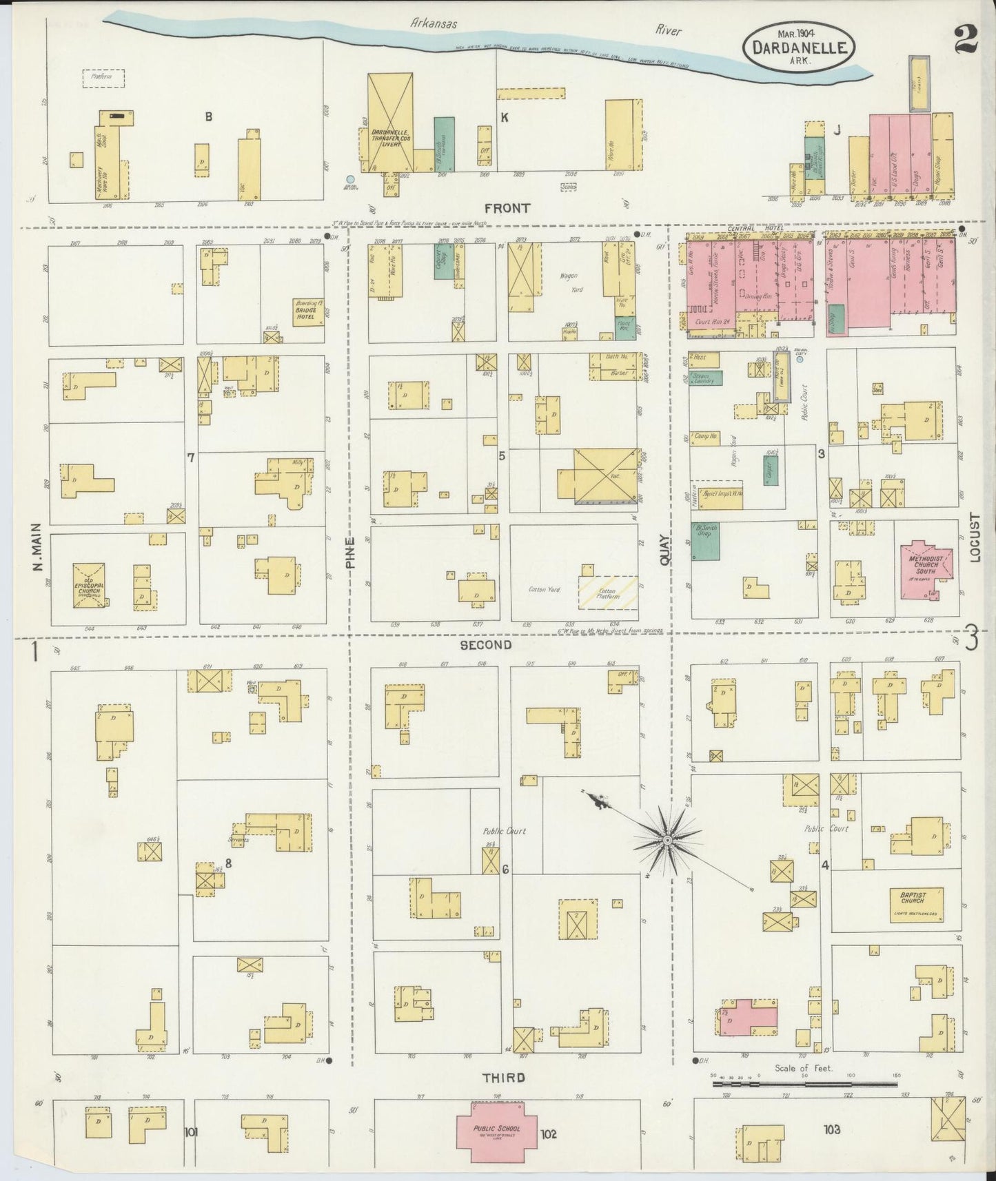 Sanborn Fire Insurance Map from Dardanelle, Yell County, Arkansas (1904), Sheet #0002 - Complete Map Set gallery image, historic Sanborn map, vintage wall art, Arkansas Arkansas