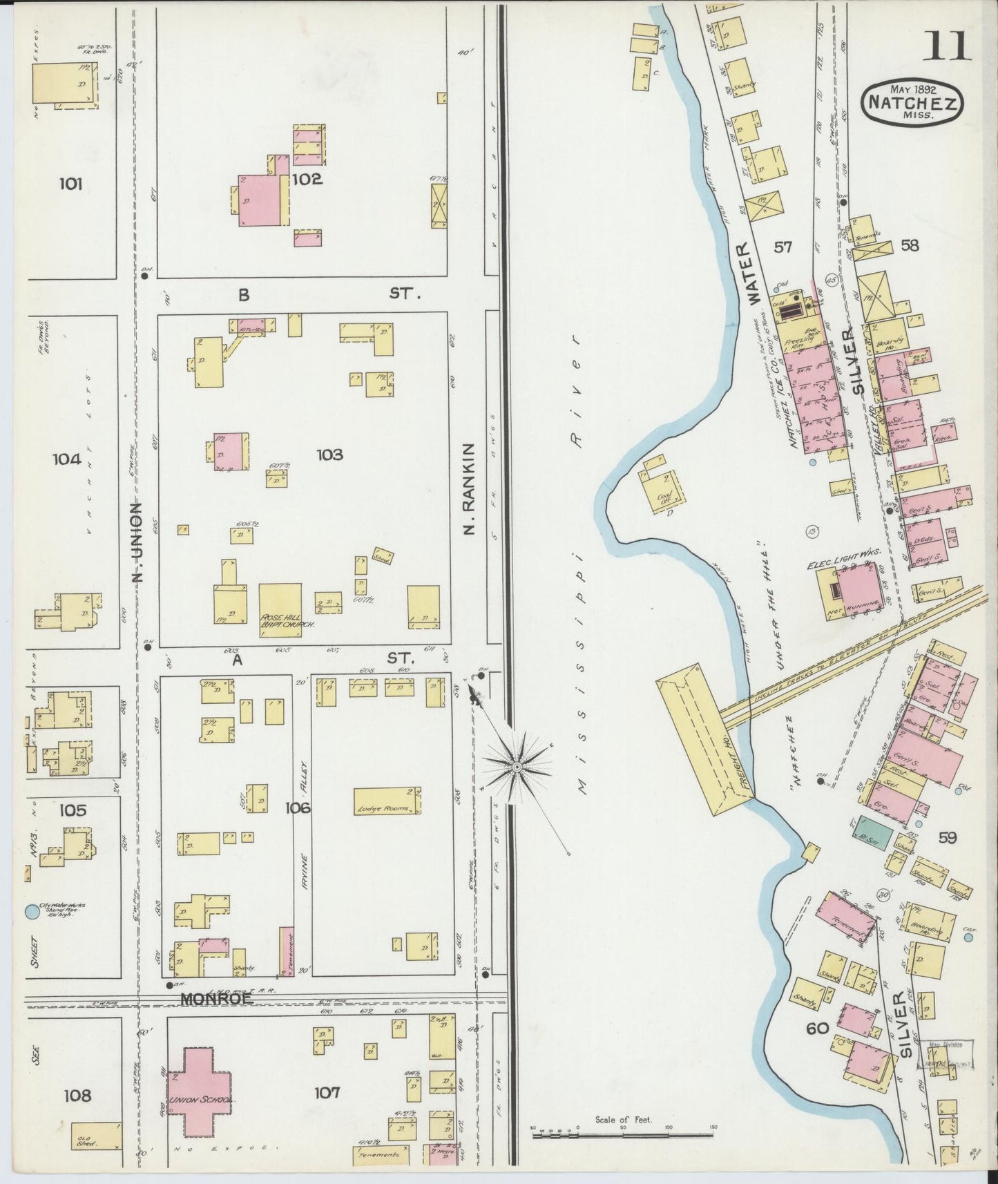 Sanborn Fire Insurance Map from Natchez, Adams County, Mississippi (1892), Sheet #0011 - Complete Map Set gallery image, historic Sanborn map, vintage wall art, Mississippi Mississippi