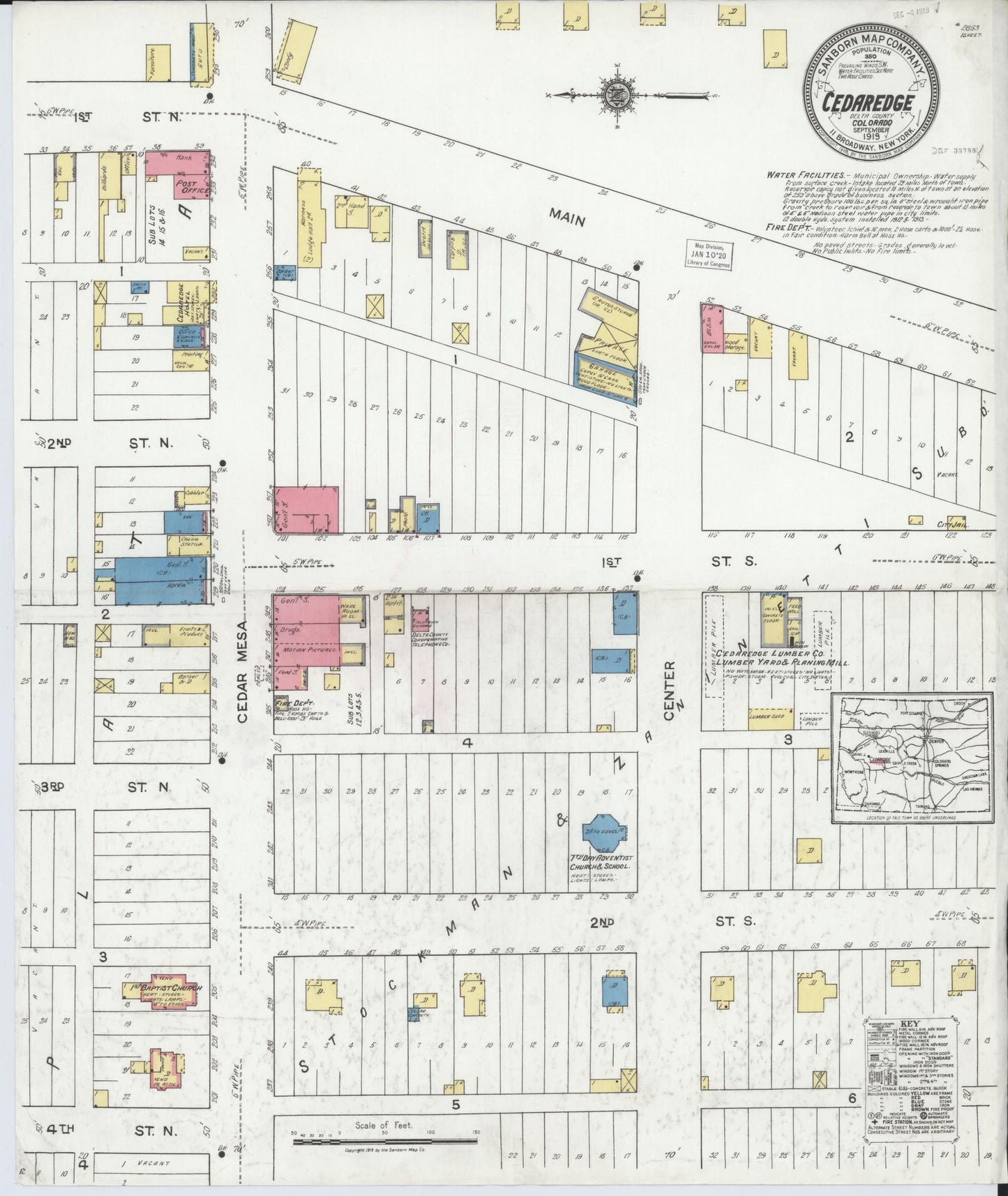 Sanborn Fire Insurance Map from Cedaredge, Delta County, Colorado (1919), Sheet #0001 - Historic Sanborn Fire Insurance Map Print, vintage old map wall art, antique decor, genealogy gift, Colorado Colorado map