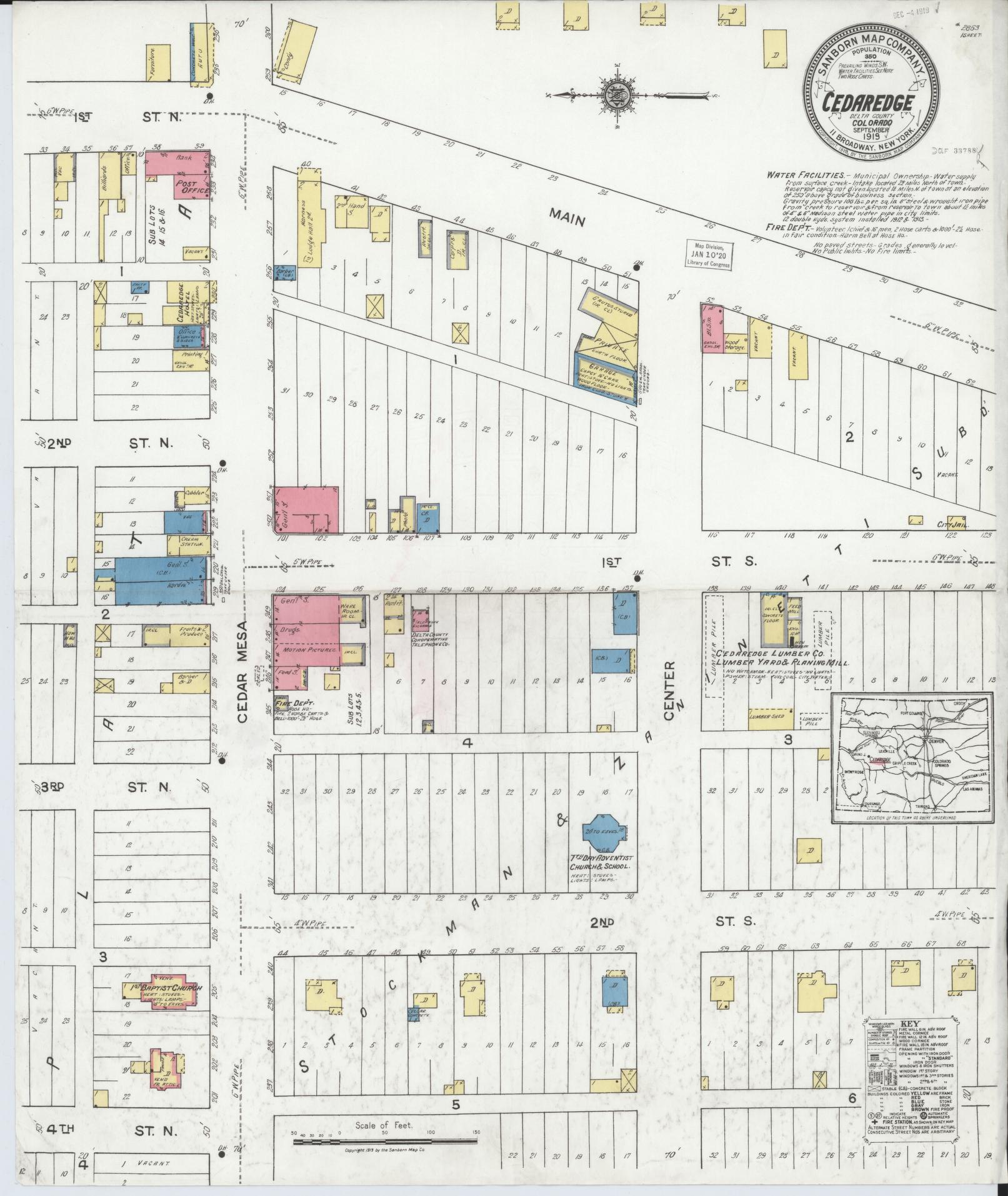 Sanborn Fire Insurance Map from Cedaredge, Delta County, Colorado (1919), Sheet #0001 - Historic Sanborn Fire Insurance Map Print, vintage old map wall art, antique decor, genealogy gift, Colorado Colorado map