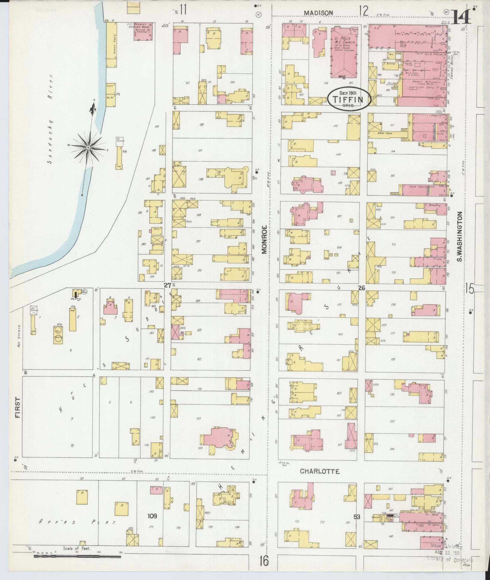 Sanborn Fire Insurance Map from Tiffin, Seneca County, Ohio (1901), Sheet #0014 - Complete Map Set gallery image, historic Sanborn map, vintage wall art, Ohio Ohio