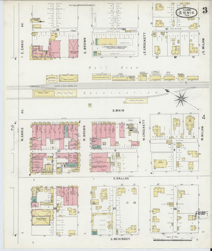Sanborn Fire Insurance Map from Ennis, Ellis County, Texas (1896), Sheet #0003 - Complete Map Set gallery image, historic Sanborn map, vintage wall art, Texas Texas