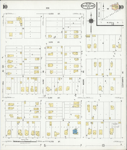 Sanborn Fire Insurance Map from Devils Lake, Ramsey County, North Dakota (1924), Sheet #0010 - Complete Map Set gallery image, historic Sanborn map, vintage wall art, North Dakota North Dakota