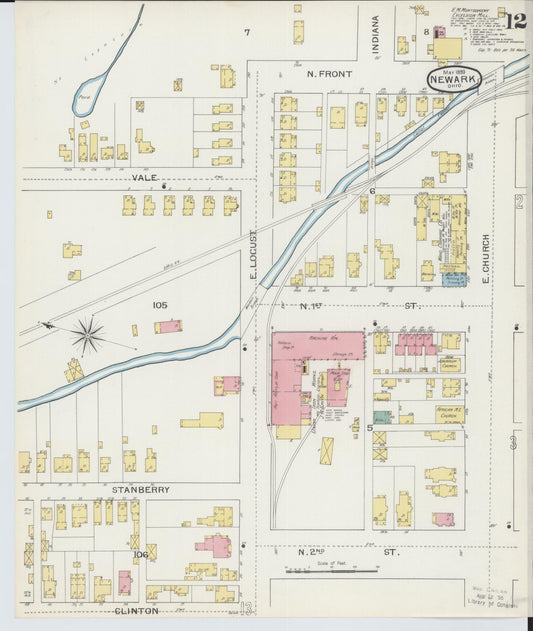 Sanborn Fire Insurance Map from Newark, Licking County, Ohio (1893), Sheet #0012 - Historic Sanborn Fire Insurance Map Print, vintage old map wall art, antique decor, genealogy gift, Ohio Ohio map