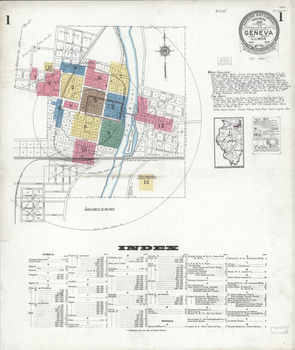 Sanborn Fire Insurance Map from Geneva, Kane County, Illinois (1923), Sheet #0001 - Complete Map Set gallery image, historic Sanborn map, vintage wall art, Illinois Illinois
